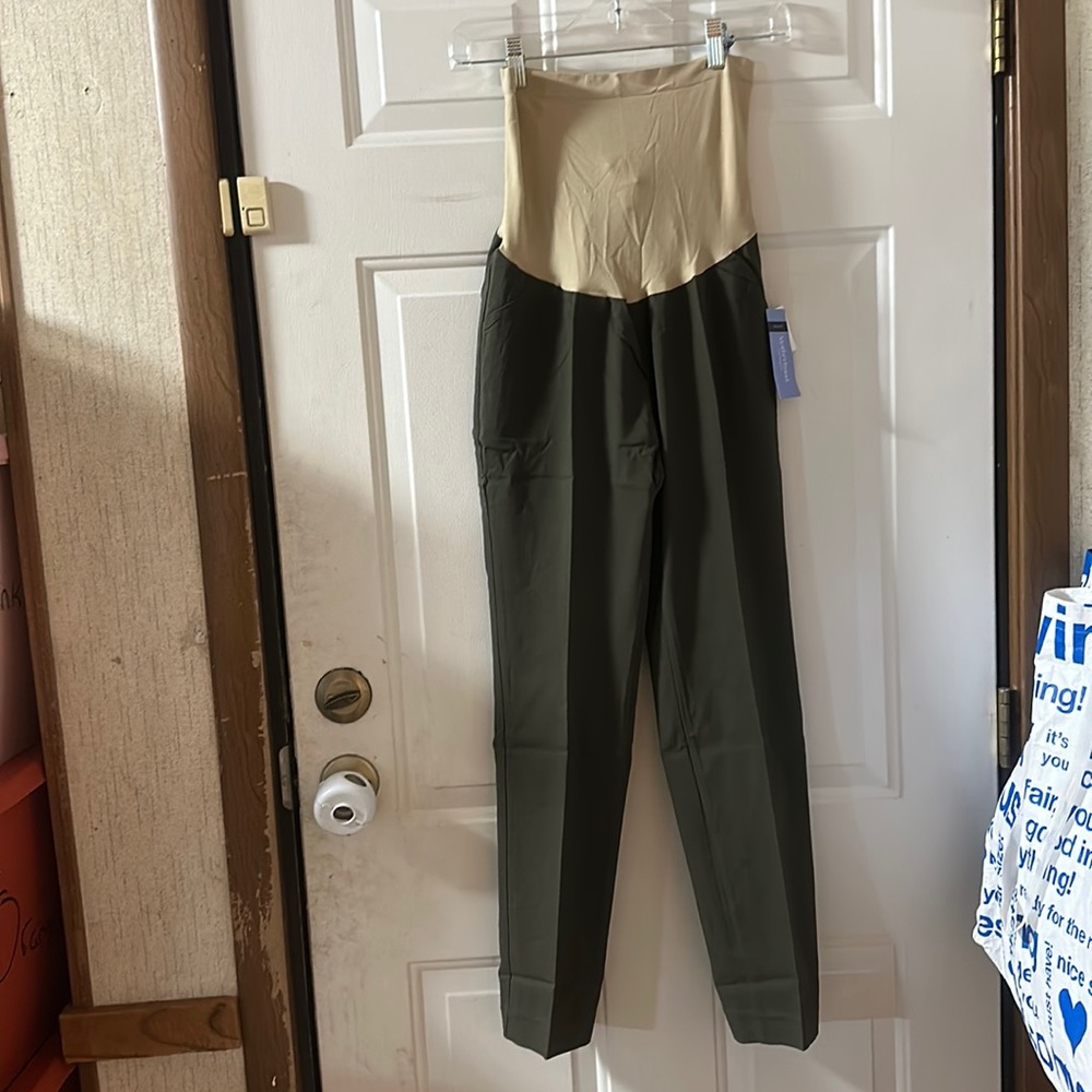 *FINAL* MOTHERHOOD MATERNITY DRESS PANTS: OLIVE GREEN: NEW WITH TAGS: SIZE LARGE